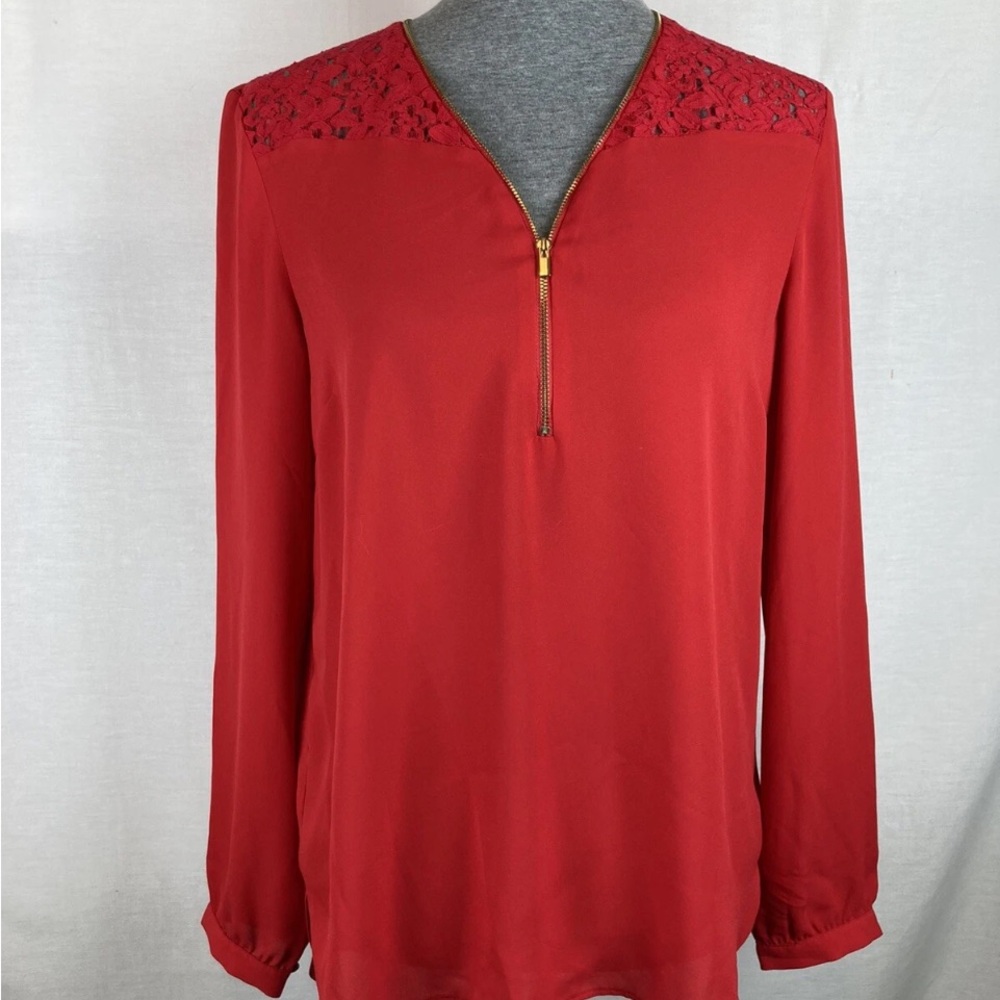 Cache Red Lace Accent Blouse